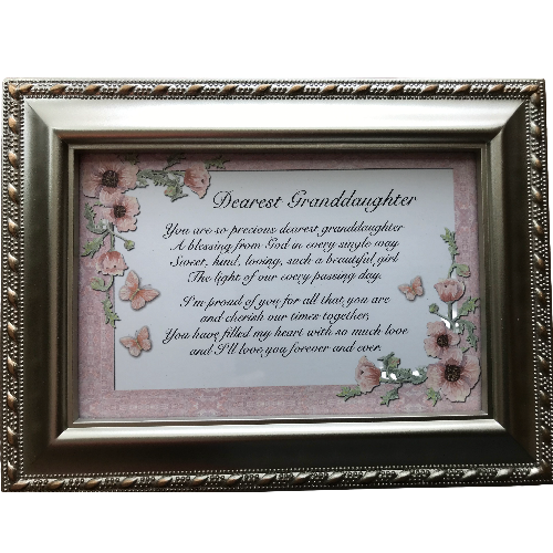 Framed letter to a granddaughter with decorative border and floral elements.