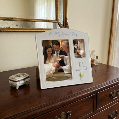 Frame with On My Special Day printed in blue lettering