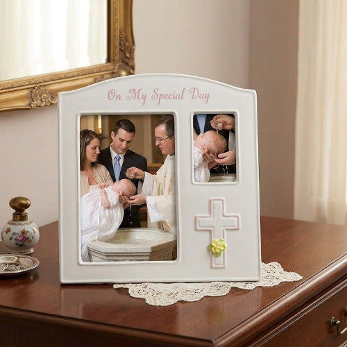 Frame with On My Special Day printed with pink lettering 