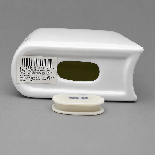 Bottom of white porcelain bank