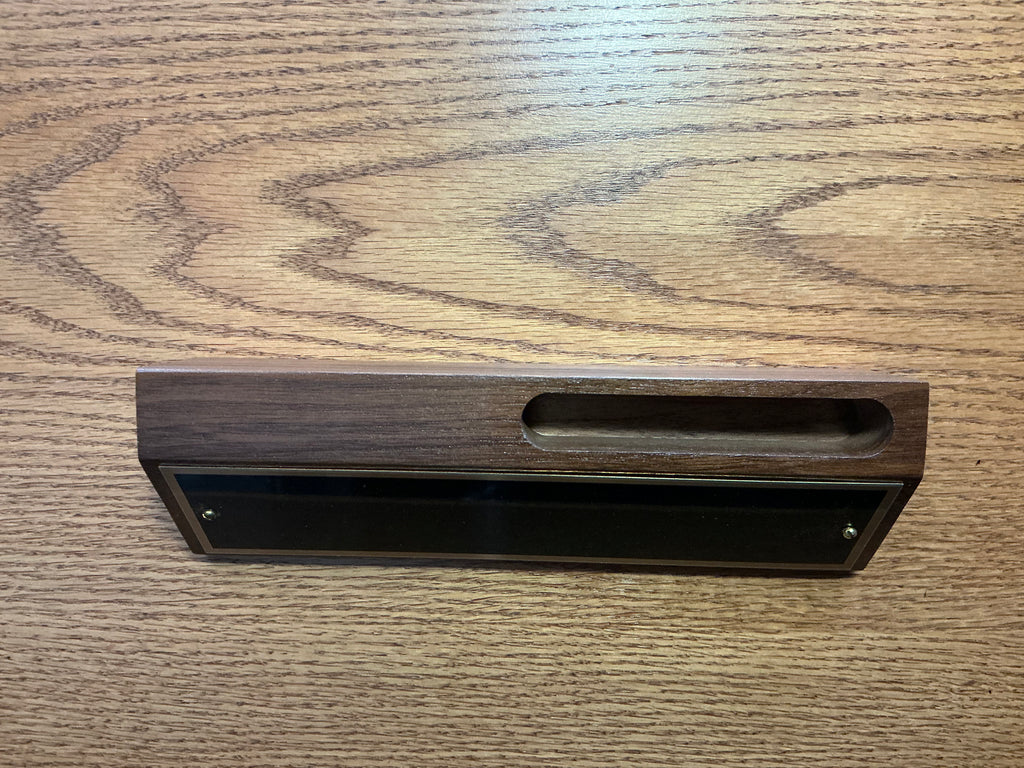Personalized Walnut Desk Nameplate with Business Card Holder