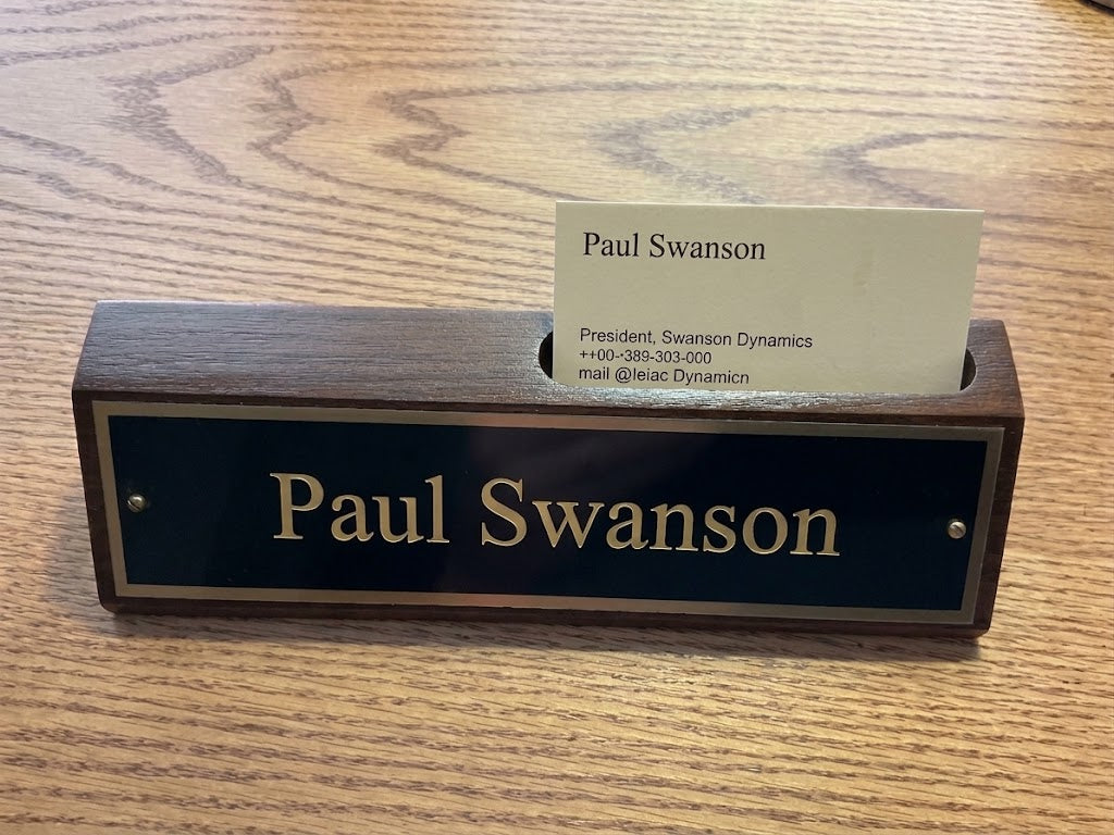 Personalized Walnut Desk Nameplate with Business Card Holder