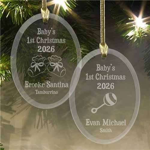 Personalized Baby's First Christmas Ornament - Glass Oval