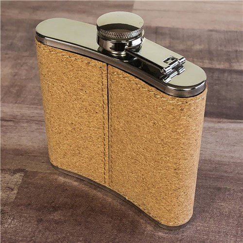 Cork flask showing the back side.