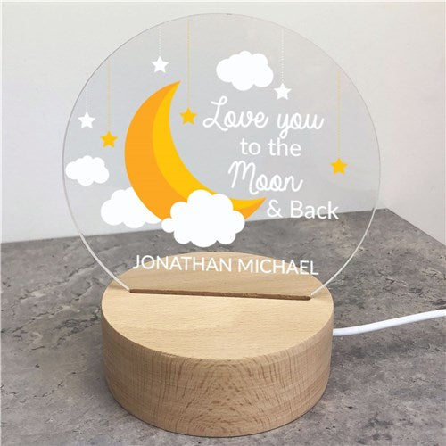 Personalized To the Moon and Back Round Light Up Sign
